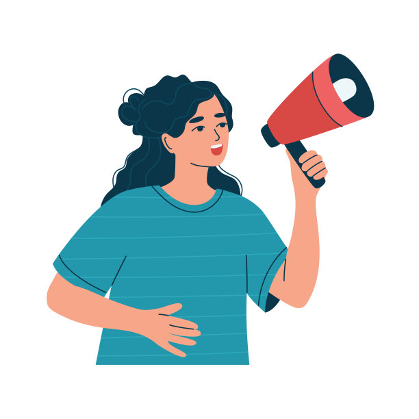 年轻女子拿着扩音器宣布消息图片下载