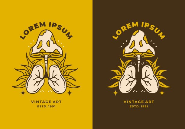 肺和模具的复古艺术插画图片下载