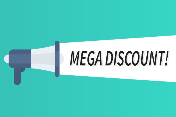 一个上面写着超大折扣的扩音器。矢量图图片下载