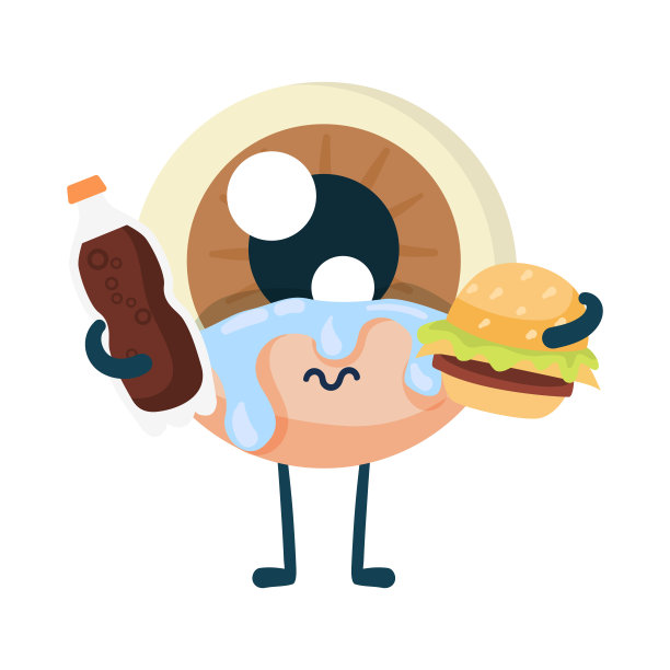 可爱的眼球人物拿着快餐卡通插画图片下载