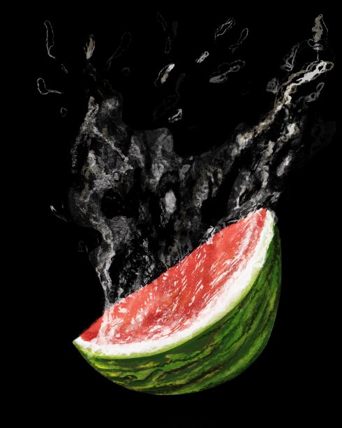 切片多汁西瓜在黑色背景图片下载