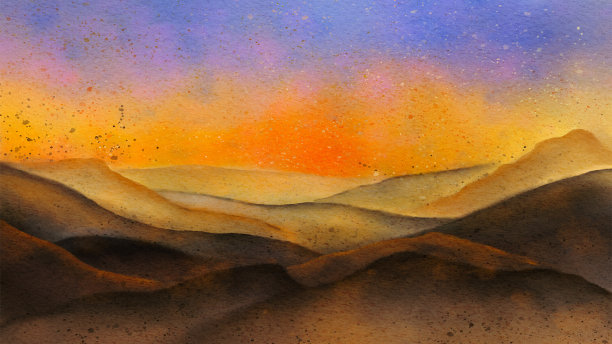 沙丘，用水彩画的山图片下载