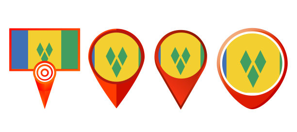 圣文森特和格林纳丁斯的旗帜图标。Web图标设置。图标集合平面。简单的矢量插图。图片下载