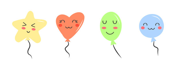 简单的涂鸦气球图标设置孤立的白色背景。可爱的卡通人物。心形，星形和圆形。平坦的卡通轮廓。生日聚会贺卡模板。图片下载