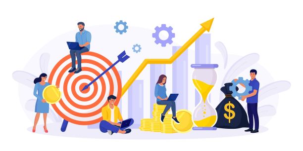 财务预测。微型经济人士，自由职业者，雇员或经理制定投资计划。货币增长预测和进展报告。投资回报。收入增长，利润收益图片下载