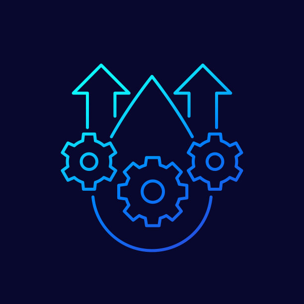 润滑剂线图标，下降，齿轮和箭头，矢量图片下载