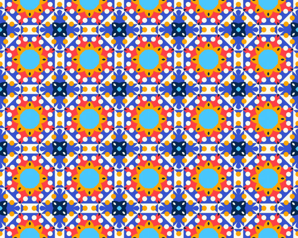 几何无缝抽象面料设计与多色图案原生部落对称完美图片下载