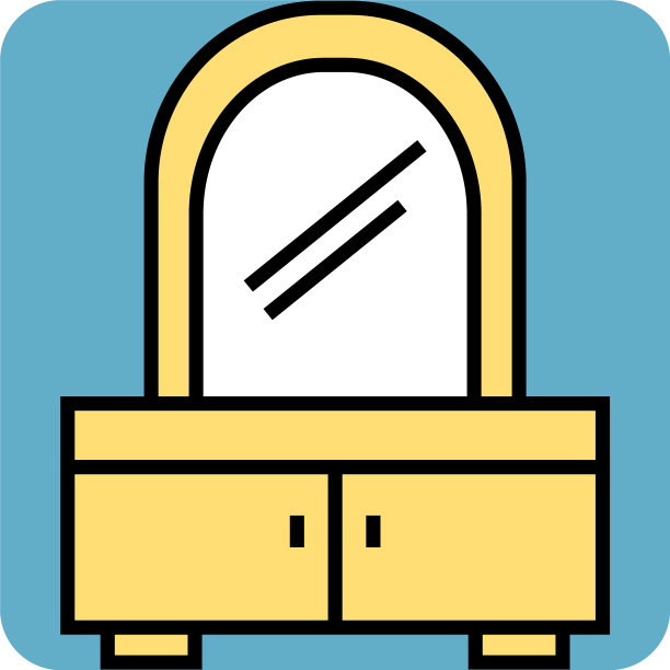 白色背景的黄色梳妆台配镜子图片下载