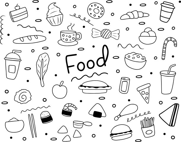 手绘涂鸦食物套装图片下载