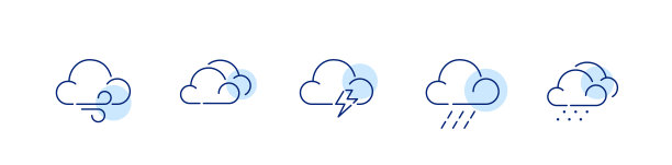 一组坏天气图标。多云，雷雨，有雨。像素完美，可编辑的笔画线设计图片下载