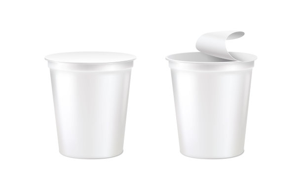 逼真的矢量图标集。乳制品酸奶杯。开盖酸奶油。孤立的白色背景。图片下载