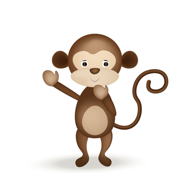 猴子向量。可爱的猴子，3d卡通人物。卡哇伊的动物。图片下载