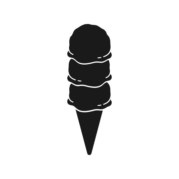 三勺原味冰淇淋在蛋卷插图。简单的平面矢量图标设计。图片下载