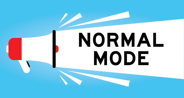 彩色扩音器图标与字正常模式在白色横幅上的蓝色背景图片下载