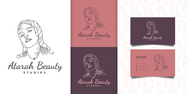 美女徽标与优雅的发型在线性概念和复古风格的时尚，沙龙，化妆品或美容工作室徽标图片下载
