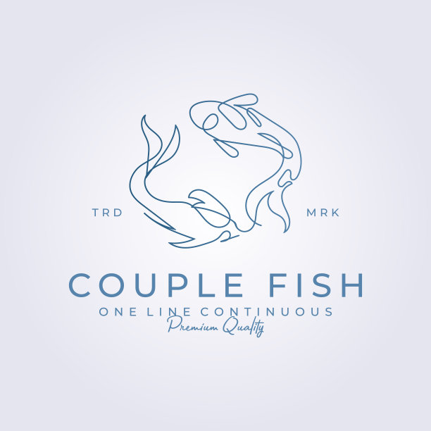 连续线对鱼符号矢量图标插画设计现代简约简约的符号图片下载
