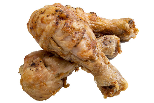 高蛋白食物，肉食性饮食和煮熟的家禽概念与图片烤鸡腿孤立在白色背景与修剪路径切割图片下载