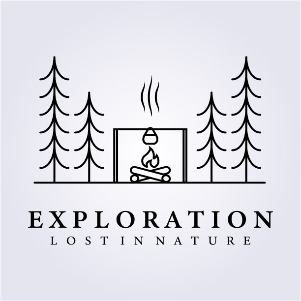 冒险露营厨师营火符号矢量插图图标模板符号标签背景印花服装设计图片下载