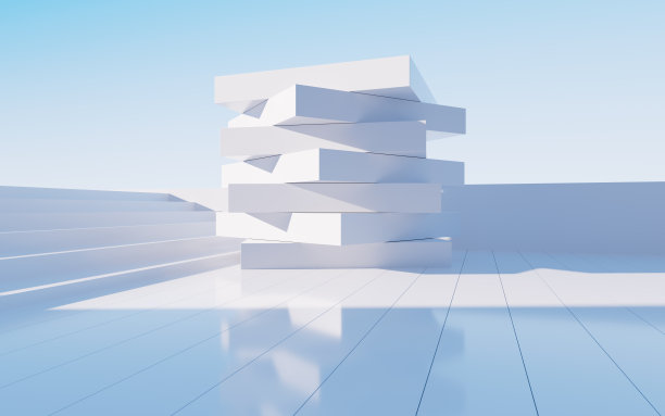 白色抽象几何建筑，户外建筑场景，3d渲染。图片下载