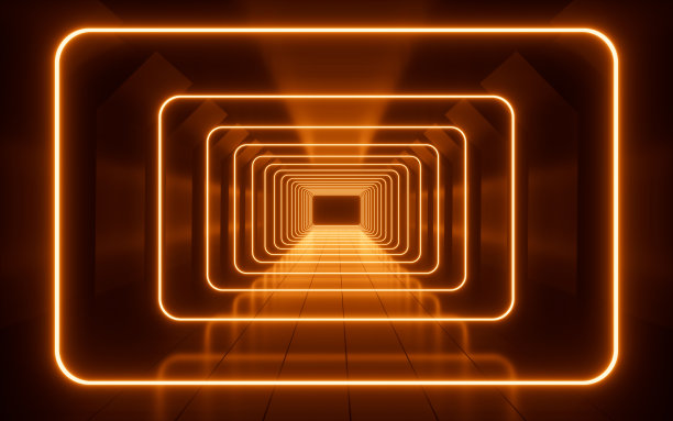 发光的霓虹灯线和隧道，3d渲染。图片下载
