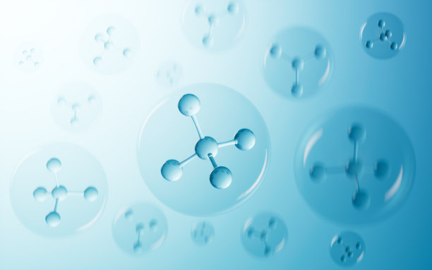 玻璃分子结构，生物技术概念，三维渲染。图片下载