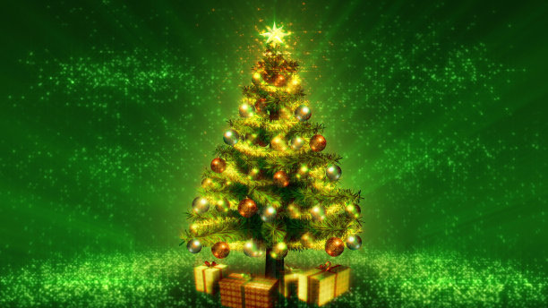 绿色背景的圣诞树。3 d。图片下载