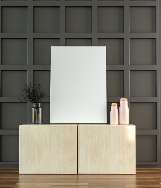 挂在墙上的相框，配有储物柜和花瓶图片下载