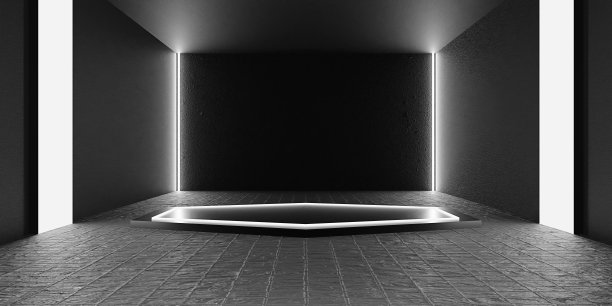 平台激光灯光霓虹灯背景现代科技风格的产品展示平台3D插图图片下载