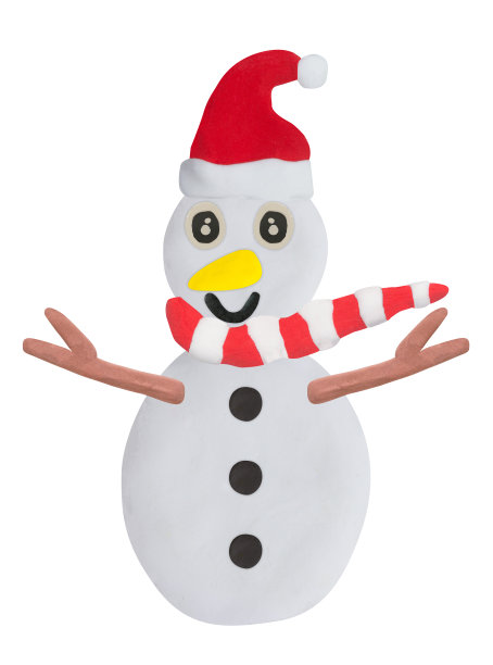 白色背景上用橡皮泥做成的圣诞雪人图片下载