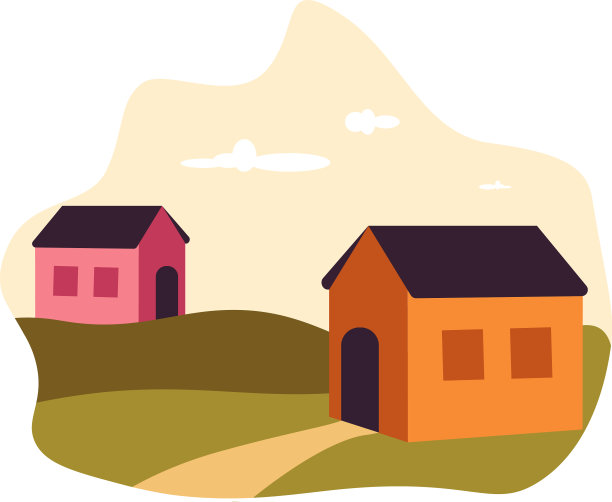 白色背景下的粉色和橙色房子图片下载