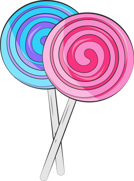 甜的蓝粉棒棒糖在白色蛋糕上图片下载