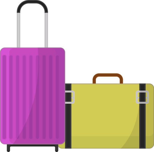 白色背景的粉色和黄色行李箱图片下载