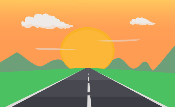 白底夕阳下的路图片下载