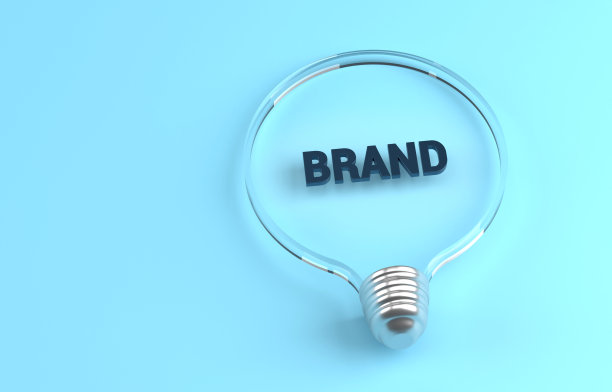 透明灯泡在蓝色背景和品牌信息里面图片下载