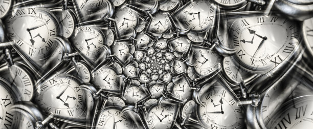 碎屑效应背景与无限时钟螺旋。与时间相关概念的抽象设计。图片下载