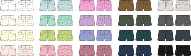 一套牛仔短裤与口袋技术草图图片下载