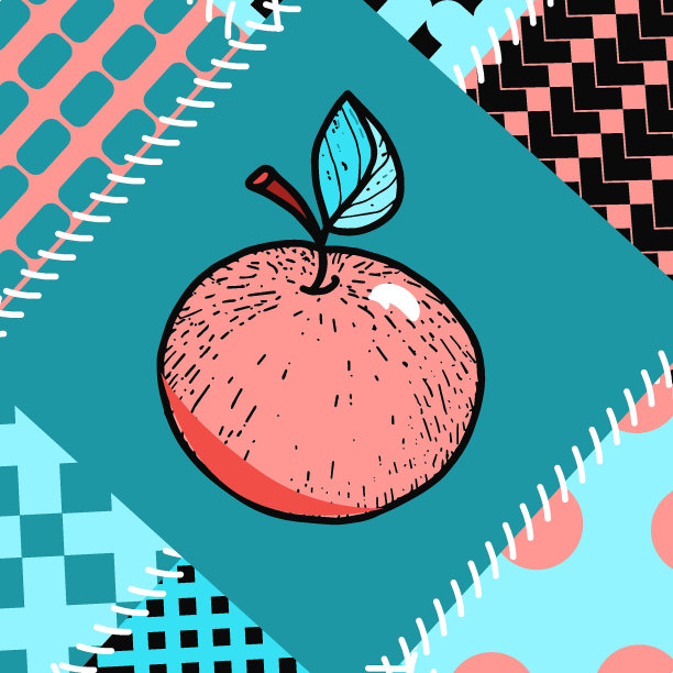 拼接无缝图案。苹果色、条纹、格纹、钩针和圆点花纹。色彩鲜艳的装饰品。平面矢量插画图片下载