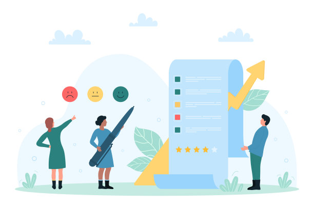 在线调查表格，为客户审查清单，小人们拿着笔填写清单图片下载