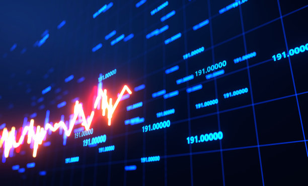 霓虹商业背景，金融，股票市场图表运行线和数字在背景。经济，金融概念，3D效果图图片下载