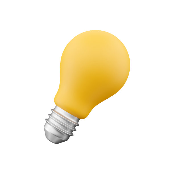 3d渲染图标是一个黄色灯泡。白色背景上的3D灯图标渲染图片下载