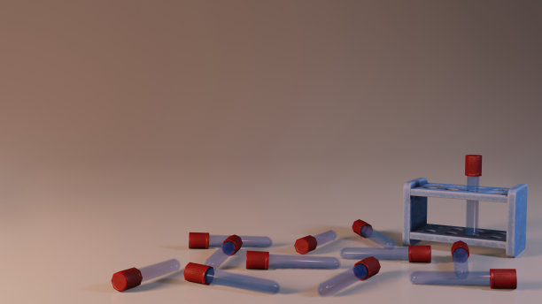 用医用烧瓶和试管进行3D渲染。分析、实验室和医学研究主题的设计概念说明。医学文本的背景。图片下载