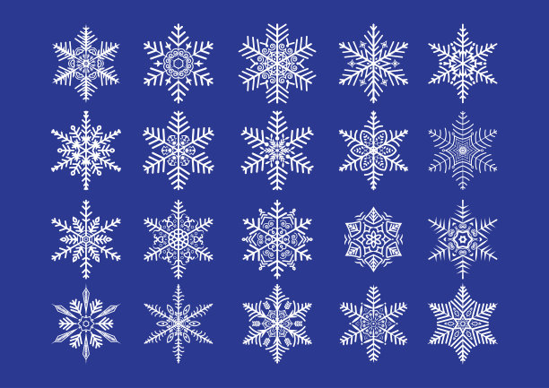 蓝色背景上的圣诞白色雪花。图片下载