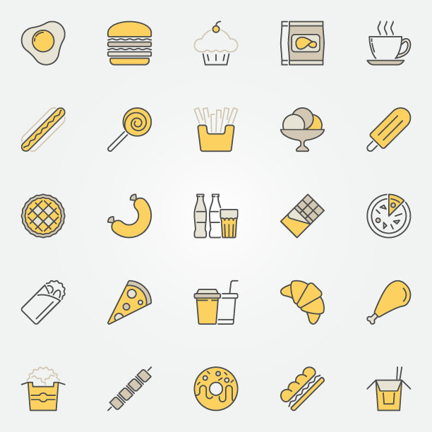 快餐的彩色图标。矢量不健康的垃圾食品标志图片下载