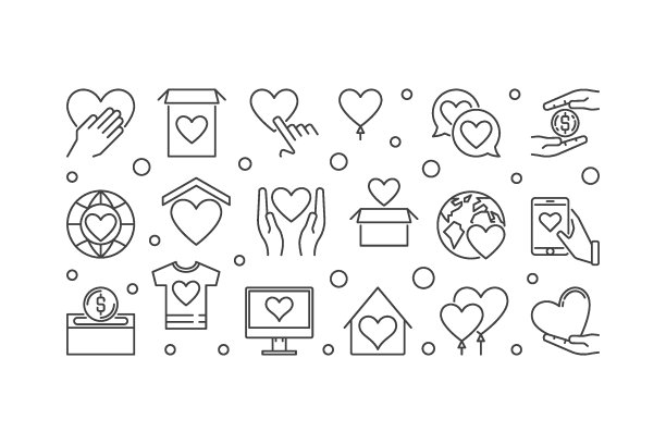 筹款和慈善矢量纲要插图图片下载