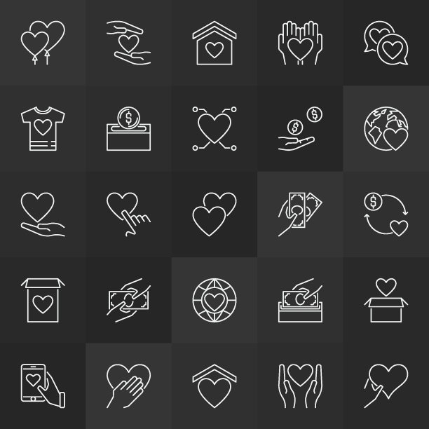 慈善和捐赠大纲图标。向量提供线性符号图片下载