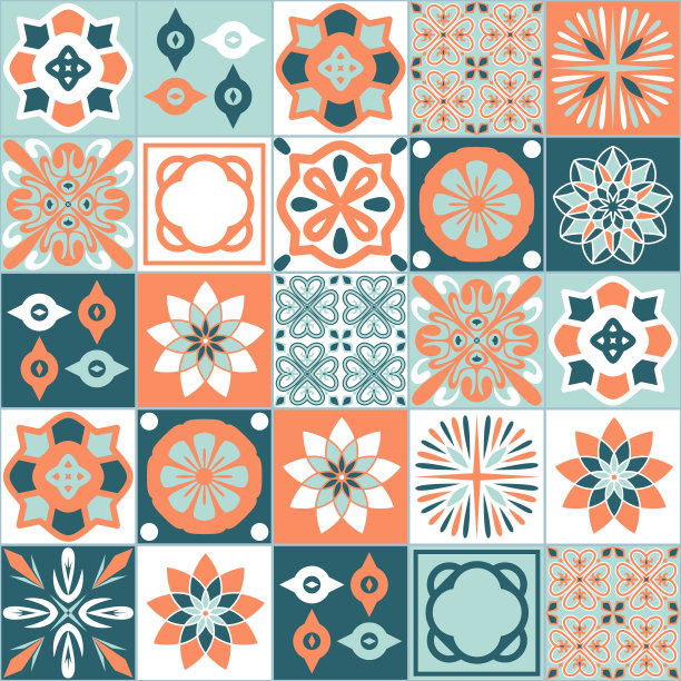 Azulejo陶瓷方砖，室内设计的矢量插画图片下载
