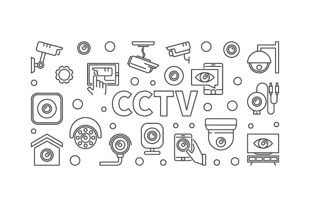 监控系统横向插图。矢量概念线横幅图片下载