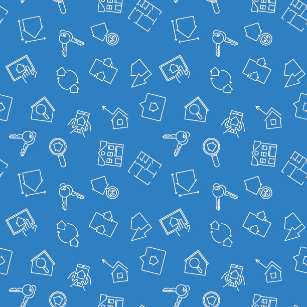 蓝色房地产矢量无缝图案图片下载