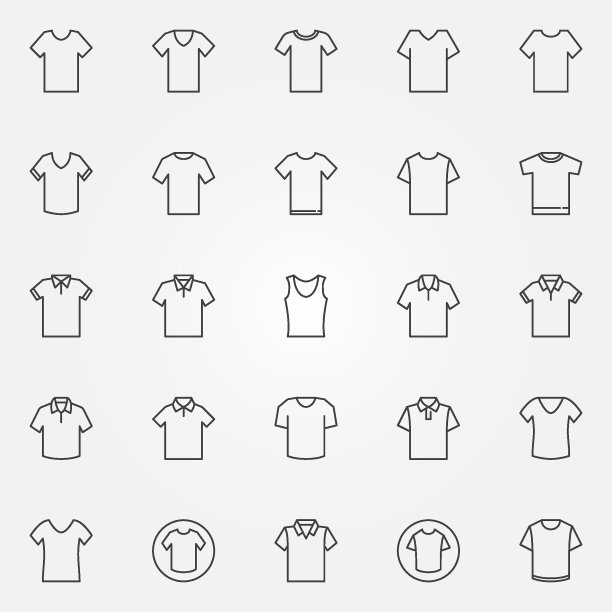 t恤图标设置。矢量t恤衣服轮廓标志图片下载