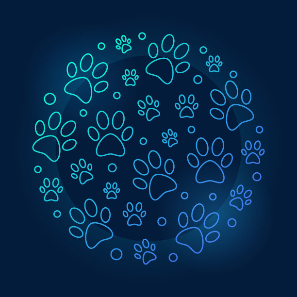 宠物脚印圆形蓝色矢量轮廓插图图片下载